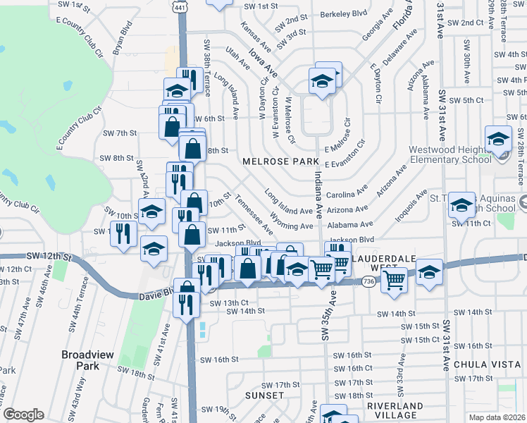 map of restaurants, bars, coffee shops, grocery stores, and more near 1037 Wyoming Avenue in Fort Lauderdale