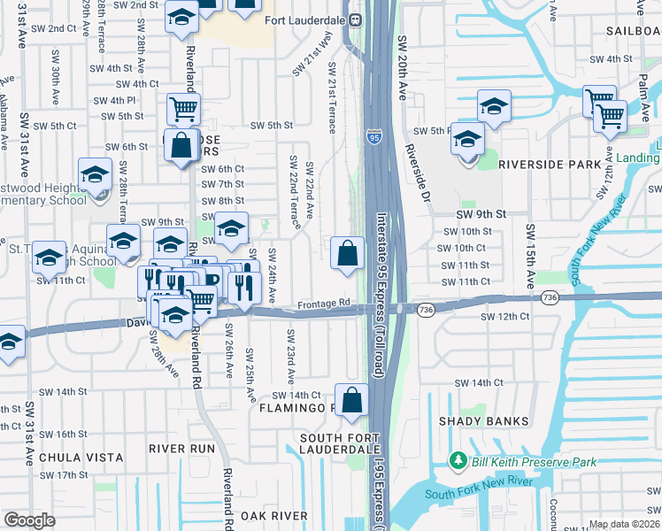 map of restaurants, bars, coffee shops, grocery stores, and more near 2101-2121 Southwest 10th Court in Fort Lauderdale