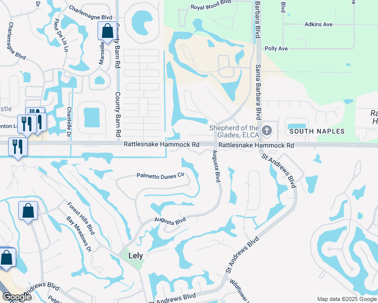 map of restaurants, bars, coffee shops, grocery stores, and more near 5741 Rattlesnake Hammock Road in Naples