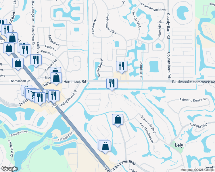 map of restaurants, bars, coffee shops, grocery stores, and more near in Lely