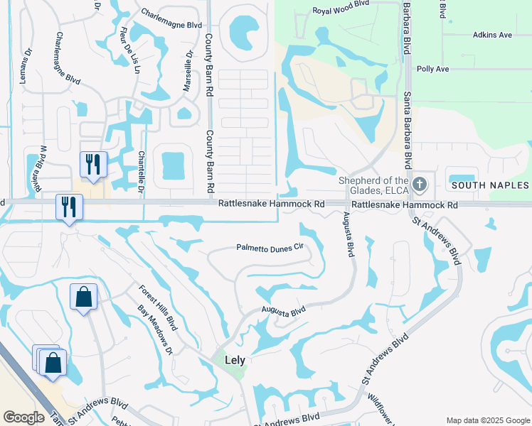 map of restaurants, bars, coffee shops, grocery stores, and more near 5693 Rattlesnake Hammock Road in Naples