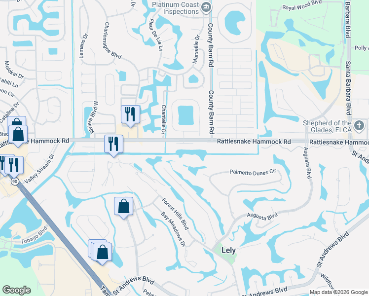 map of restaurants, bars, coffee shops, grocery stores, and more near 5515 Rattlesnake Hammock Road in Naples