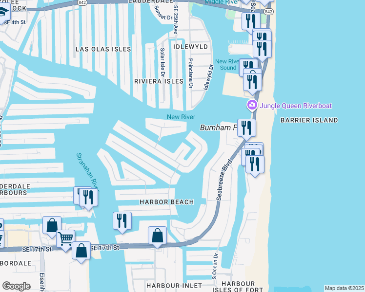 map of restaurants, bars, coffee shops, grocery stores, and more near 8 Isla Bahia Terrace in Fort Lauderdale