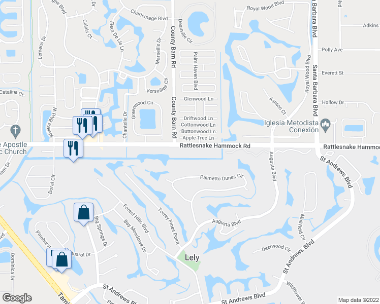 map of restaurants, bars, coffee shops, grocery stores, and more near in Lely