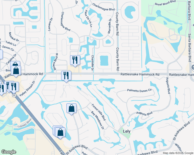 map of restaurants, bars, coffee shops, grocery stores, and more near 5501 Rattlesnake Hammock Road in Naples