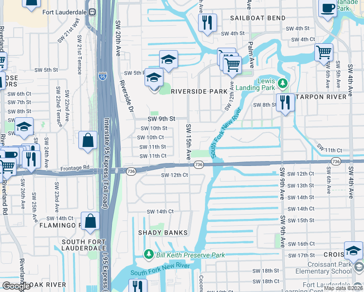 map of restaurants, bars, coffee shops, grocery stores, and more near 1025 Southwest 15th Avenue in Fort Lauderdale