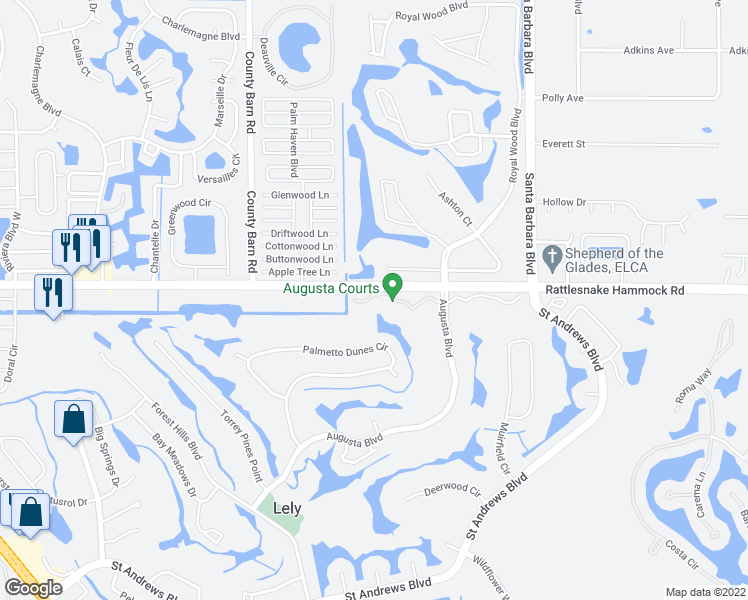 map of restaurants, bars, coffee shops, grocery stores, and more near 5741 Rattlesnake Hammock Road in Naples