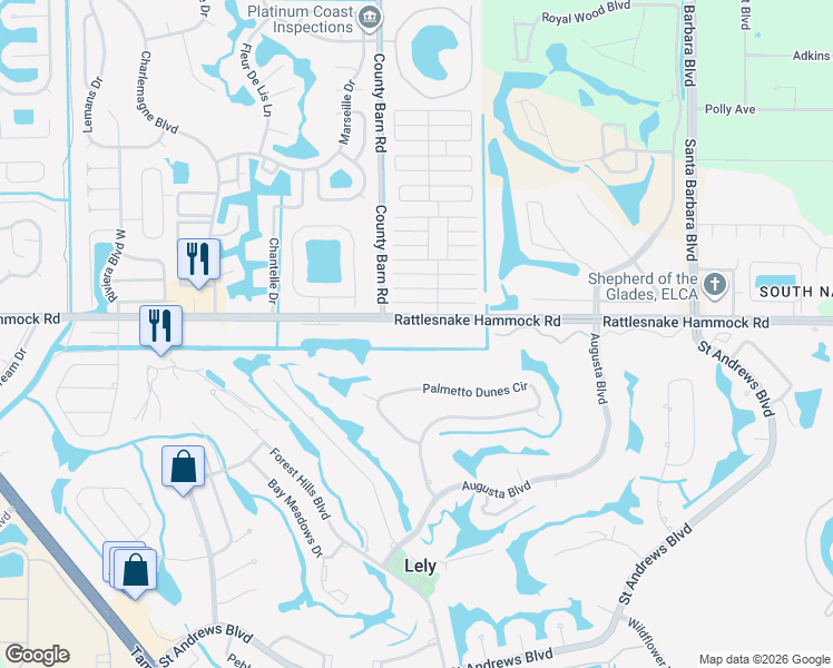 map of restaurants, bars, coffee shops, grocery stores, and more near 5667 Rattlesnake Hammock Road in Naples