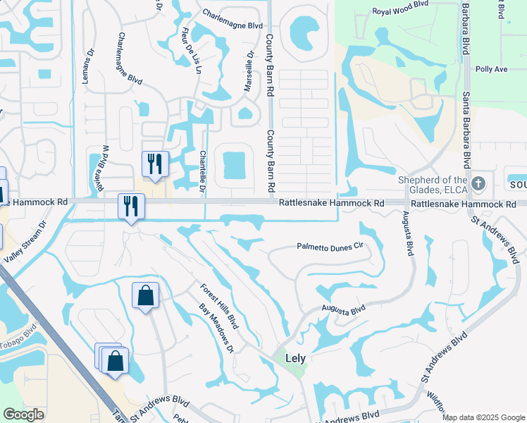 map of restaurants, bars, coffee shops, grocery stores, and more near c5595 Rattlesnake Hammock Road in Naples