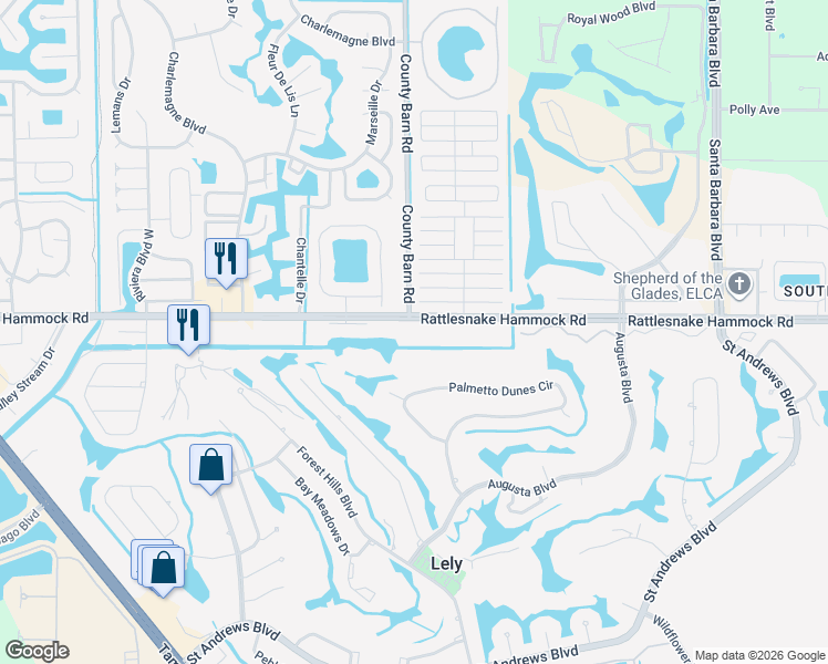 map of restaurants, bars, coffee shops, grocery stores, and more near in Lely