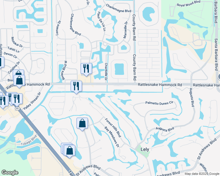map of restaurants, bars, coffee shops, grocery stores, and more near 5501 Rattlesnake Hammock Road in Naples