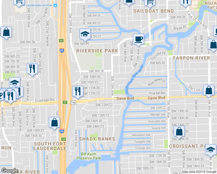 map of restaurants, bars, coffee shops, grocery stores, and more near 1025 Southwest 15th Avenue in Fort Lauderdale