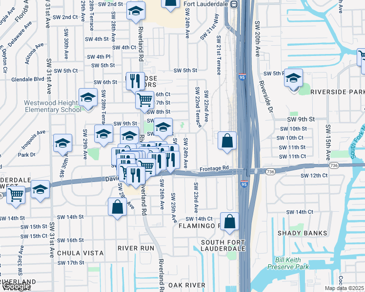 map of restaurants, bars, coffee shops, grocery stores, and more near 1017 Southwest 25th Avenue in Fort Lauderdale