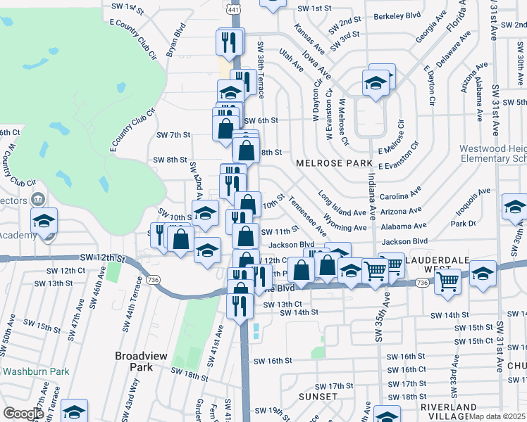 map of restaurants, bars, coffee shops, grocery stores, and more near 951 Southwest 39th Avenue in Fort Lauderdale
