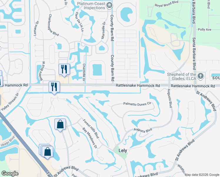 map of restaurants, bars, coffee shops, grocery stores, and more near 5579 Rattlesnake Hammock Road in Naples