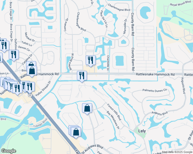 map of restaurants, bars, coffee shops, grocery stores, and more near 5451 Rattlesnake Hammock Road in Naples