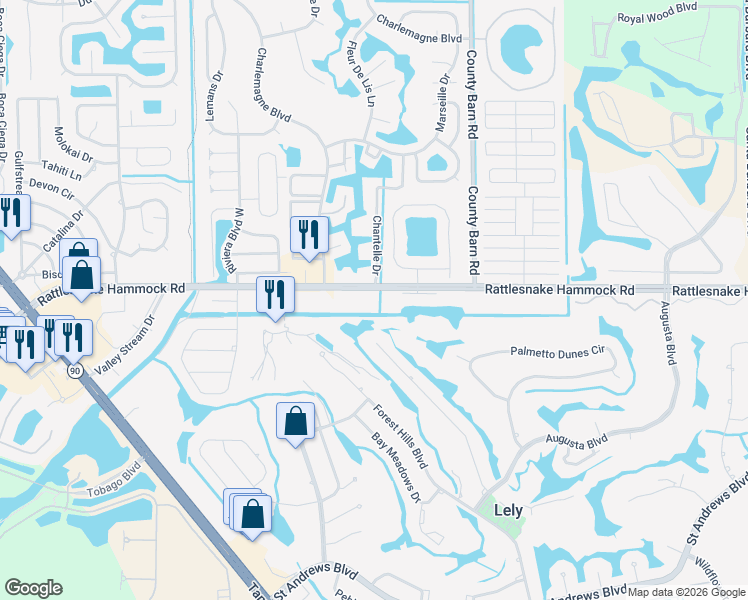 map of restaurants, bars, coffee shops, grocery stores, and more near 5501 Rattlesnake Hammock Road in Naples