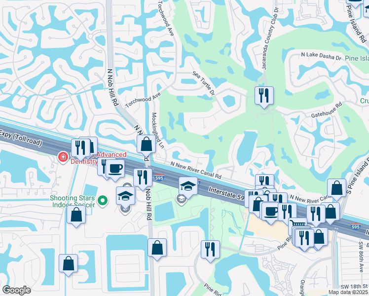 map of restaurants, bars, coffee shops, grocery stores, and more near 504 Trellis Road in Plantation