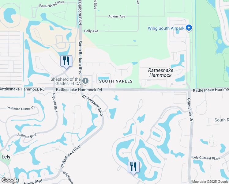 map of restaurants, bars, coffee shops, grocery stores, and more near 6135 Rattlesnake Hammock Road in Naples