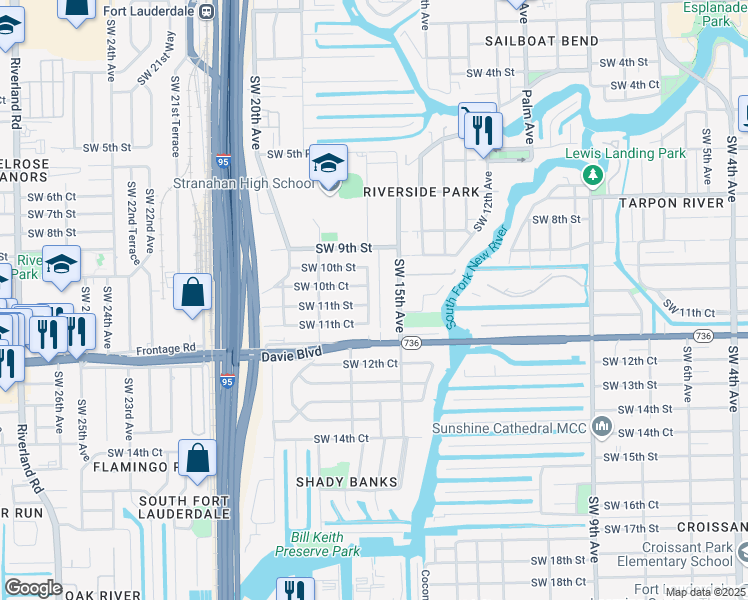 map of restaurants, bars, coffee shops, grocery stores, and more near 1600 Southwest 10th Court in Fort Lauderdale