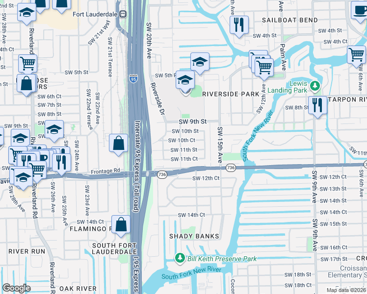 map of restaurants, bars, coffee shops, grocery stores, and more near 1712 Southwest 10th Court in Fort Lauderdale