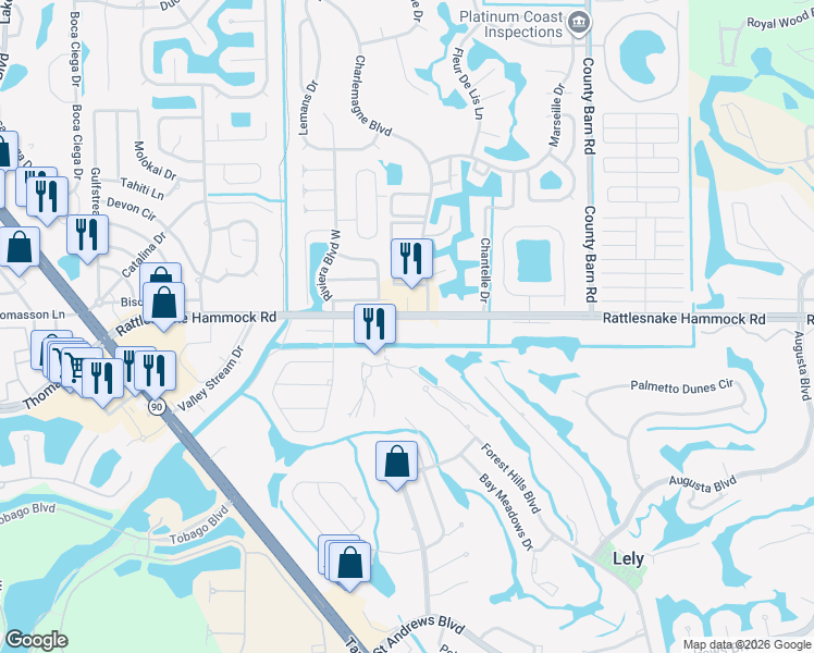 map of restaurants, bars, coffee shops, grocery stores, and more near in Lely