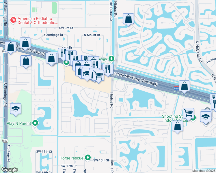 map of restaurants, bars, coffee shops, grocery stores, and more near 11204 West State Road 84 in Davie
