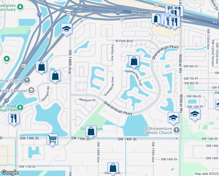 map of restaurants, bars, coffee shops, grocery stores, and more near 840 Greenbriar Avenue in Davie