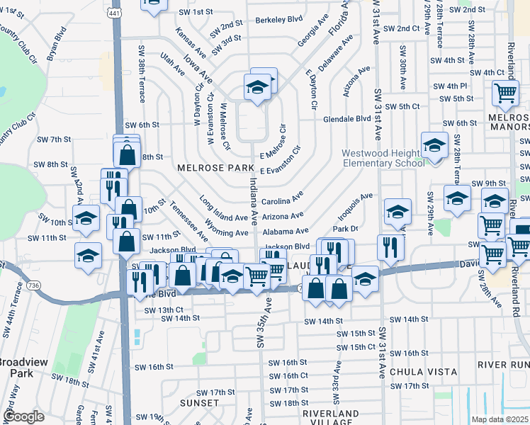 map of restaurants, bars, coffee shops, grocery stores, and more near 1177 Arizona Avenue in Fort Lauderdale