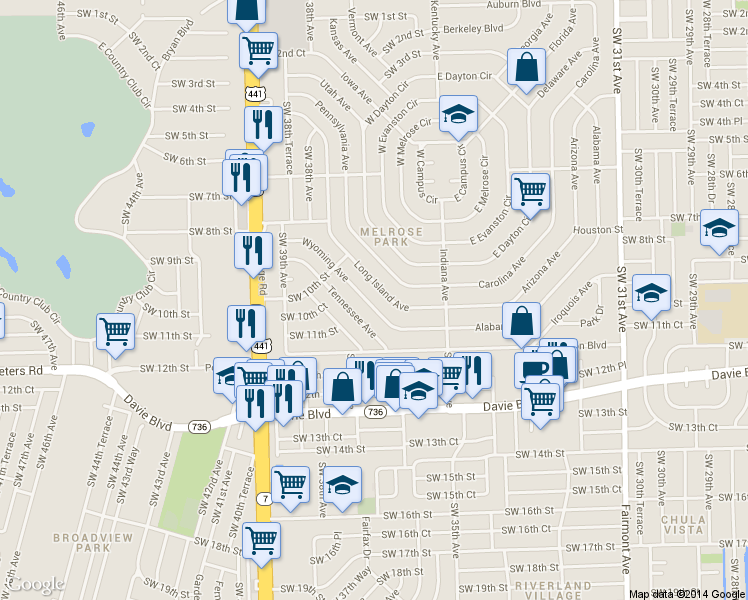 map of restaurants, bars, coffee shops, grocery stores, and more near 1047 Long Island Avenue in Fort Lauderdale