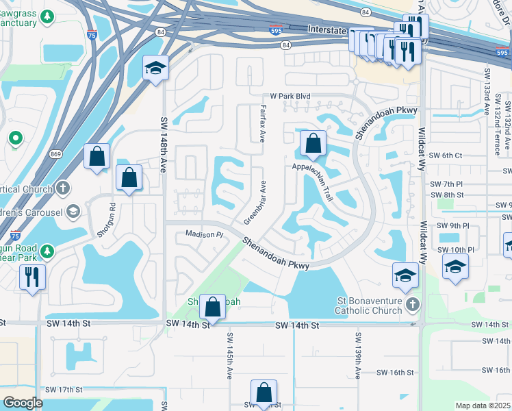 map of restaurants, bars, coffee shops, grocery stores, and more near 840 Greenbriar Avenue in Davie
