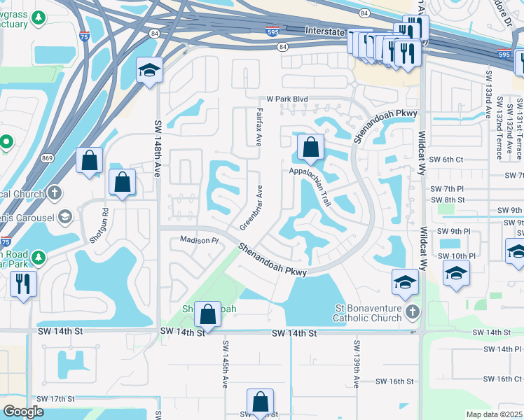 map of restaurants, bars, coffee shops, grocery stores, and more near 840 Greenbriar Avenue in Davie