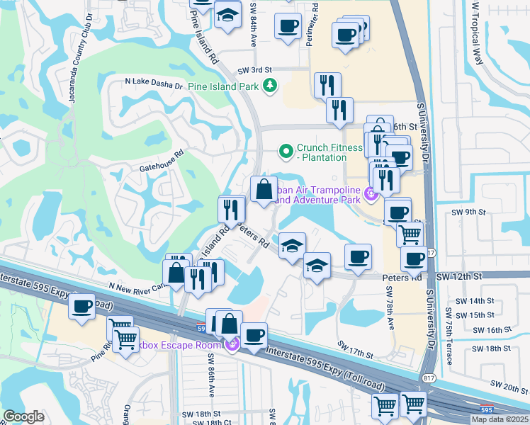 map of restaurants, bars, coffee shops, grocery stores, and more near 950 South Pine Island Road in Plantation