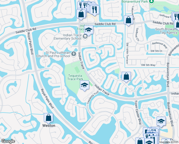 map of restaurants, bars, coffee shops, grocery stores, and more near 917 Garnet Circle in Weston