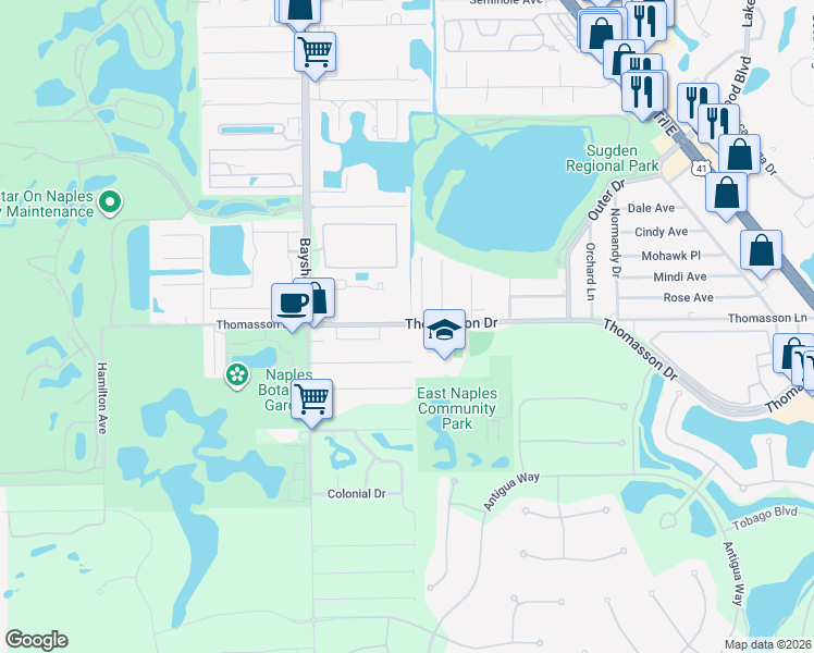 map of restaurants, bars, coffee shops, grocery stores, and more near 3280 Thomasson Drive in Naples