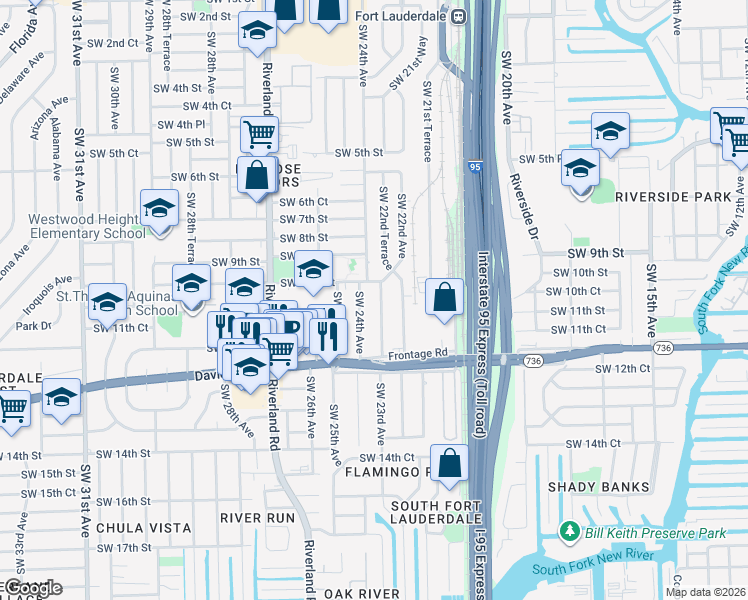 map of restaurants, bars, coffee shops, grocery stores, and more near 1013 Southwest 22nd Terrace in Fort Lauderdale