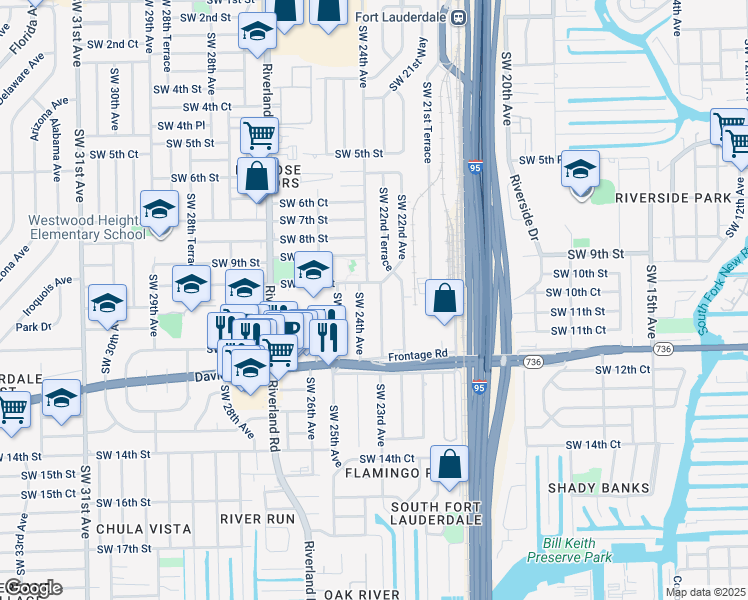 map of restaurants, bars, coffee shops, grocery stores, and more near 1013 Southwest 22nd Terrace in Fort Lauderdale