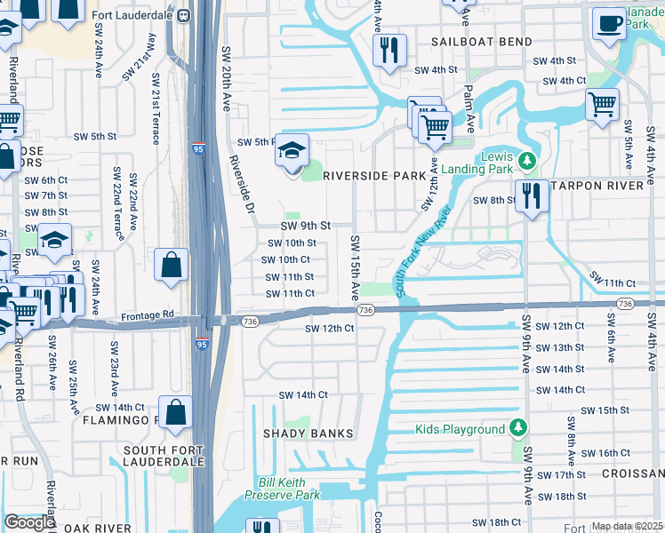 map of restaurants, bars, coffee shops, grocery stores, and more near 1600 Southwest 10th Court in Fort Lauderdale