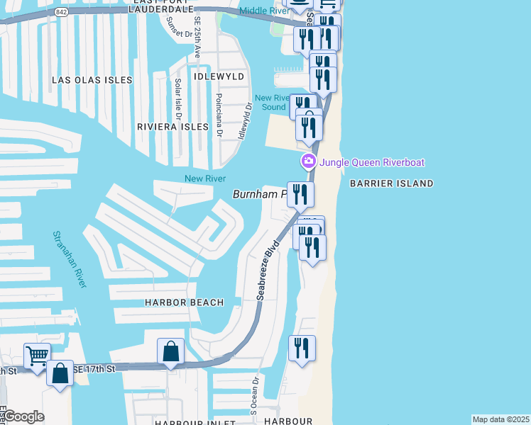 map of restaurants, bars, coffee shops, grocery stores, and more near 3055 Harbor Drive in Fort Lauderdale