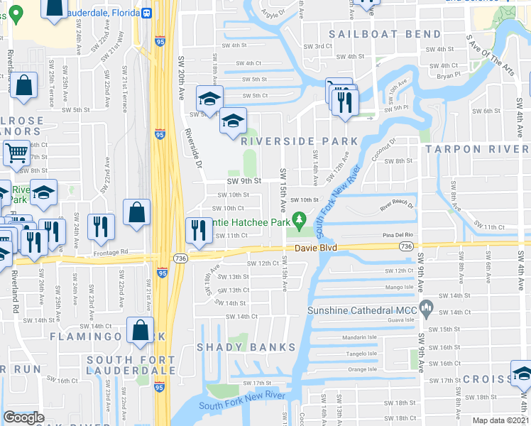 map of restaurants, bars, coffee shops, grocery stores, and more near 1600 Southwest 10th Court in Fort Lauderdale