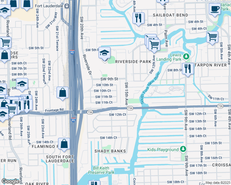 map of restaurants, bars, coffee shops, grocery stores, and more near 1600 Southwest 10th Court in Fort Lauderdale