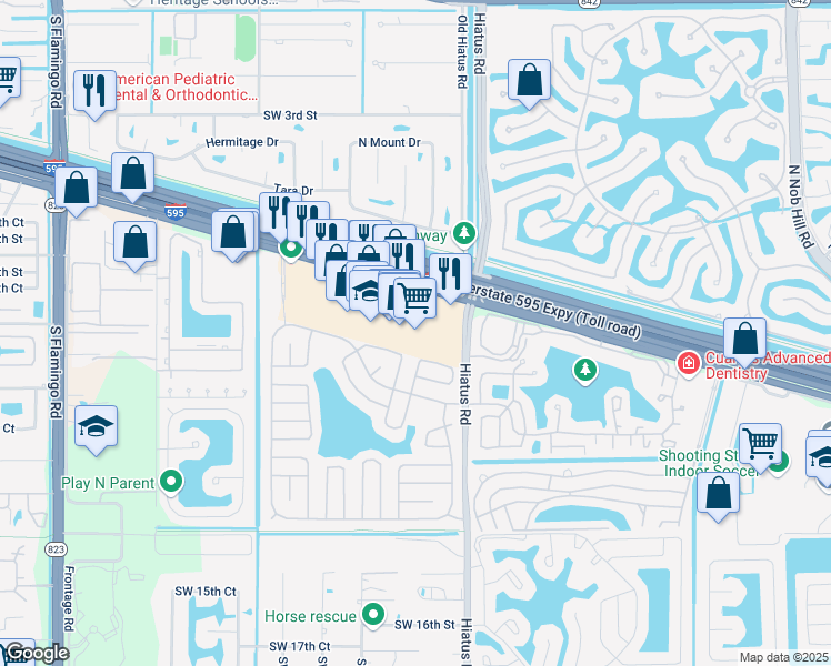 map of restaurants, bars, coffee shops, grocery stores, and more near 11290 Florida 84 in Davie