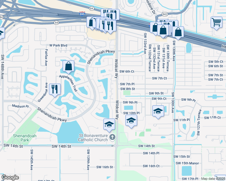 map of restaurants, bars, coffee shops, grocery stores, and more near 851 Cumberland Terrace in Davie