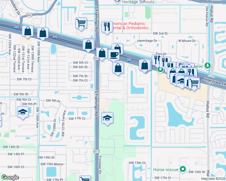 map of restaurants, bars, coffee shops, grocery stores, and more near 12245 Vaquero Trails Drive in Davie
