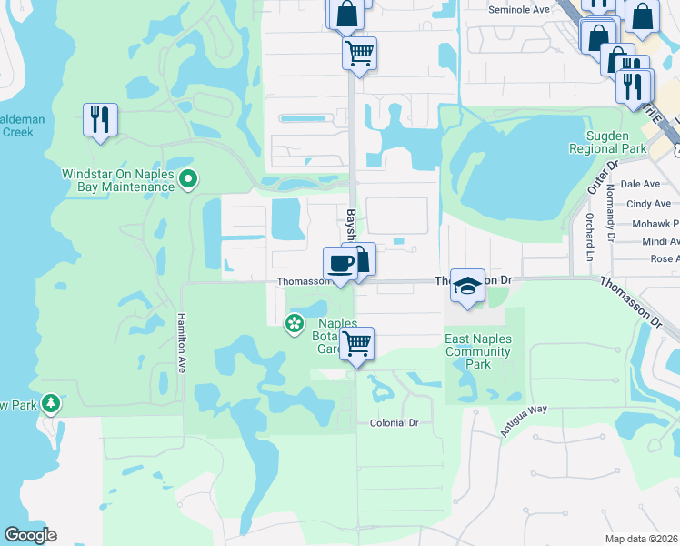 map of restaurants, bars, coffee shops, grocery stores, and more near 4692 Arboretum Circle in Naples