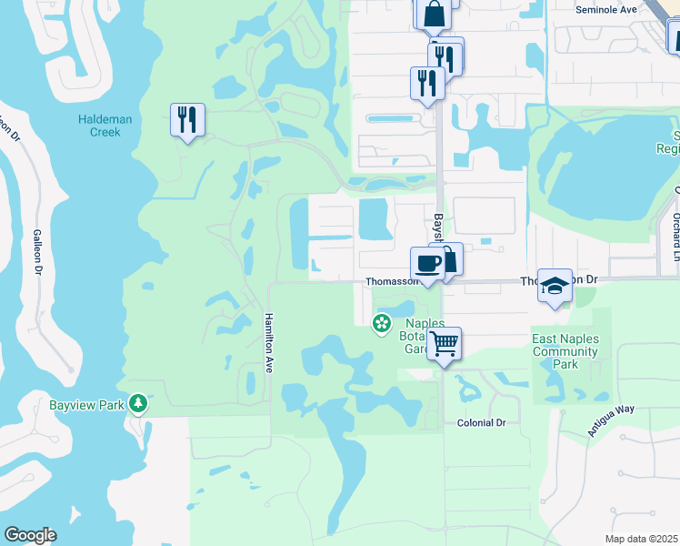 map of restaurants, bars, coffee shops, grocery stores, and more near 2445 Thomasson Drive in Naples
