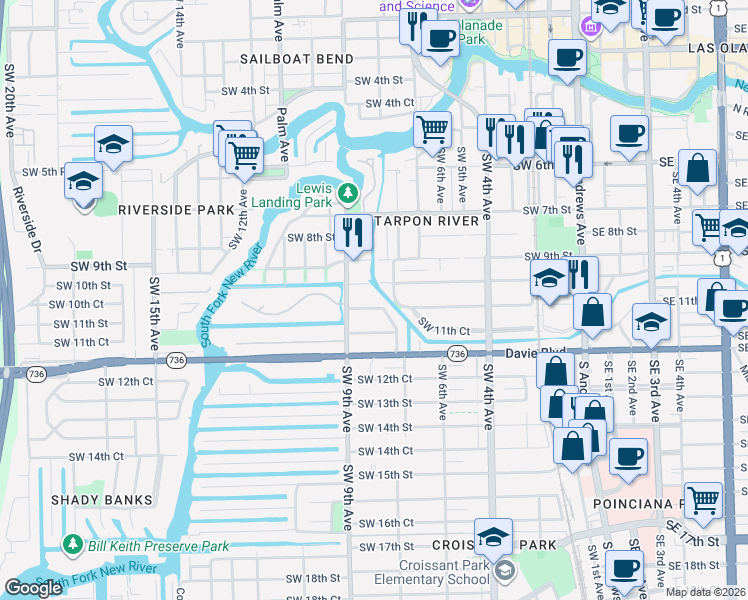 map of restaurants, bars, coffee shops, grocery stores, and more near 846 Southwest 11th Street in Fort Lauderdale