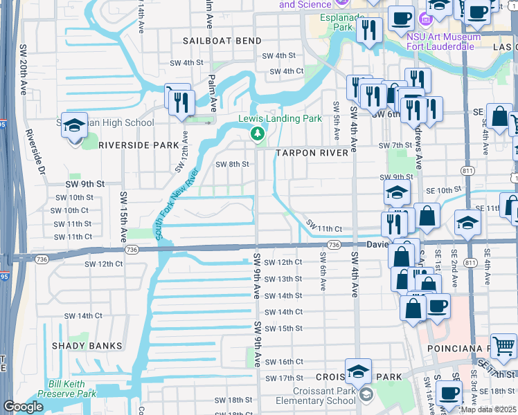 map of restaurants, bars, coffee shops, grocery stores, and more near 846 Southwest 11th Street in Fort Lauderdale