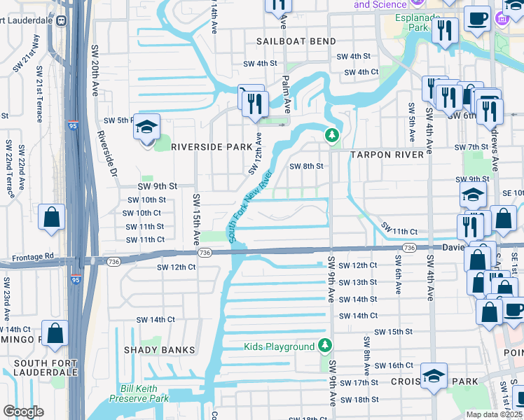 map of restaurants, bars, coffee shops, grocery stores, and more near 1200 River Reach Drive in Fort Lauderdale