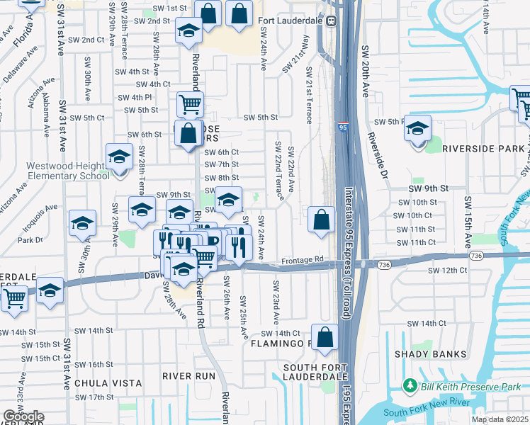 map of restaurants, bars, coffee shops, grocery stores, and more near 1013 Southwest 22nd Terrace in Fort Lauderdale